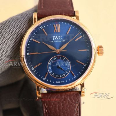 AAA replica IWC Portofino Swiss 2824 movement blue face rose gold case watch 